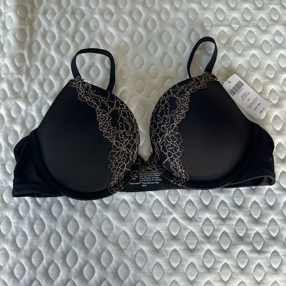 NWT - Soma MEMORABLE PUSH UP LACE TRIM BLACK SIZE 36B